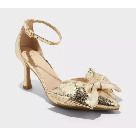 A New Day Gold Metallic Grace Bow Heels with Memory Foam Insole. - Picture 1 of 5